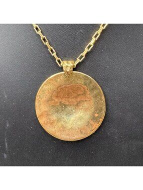 RLM Studio Soho Gold-Tone Hammered Circular Disc Pendant Necklace 22" Modernist